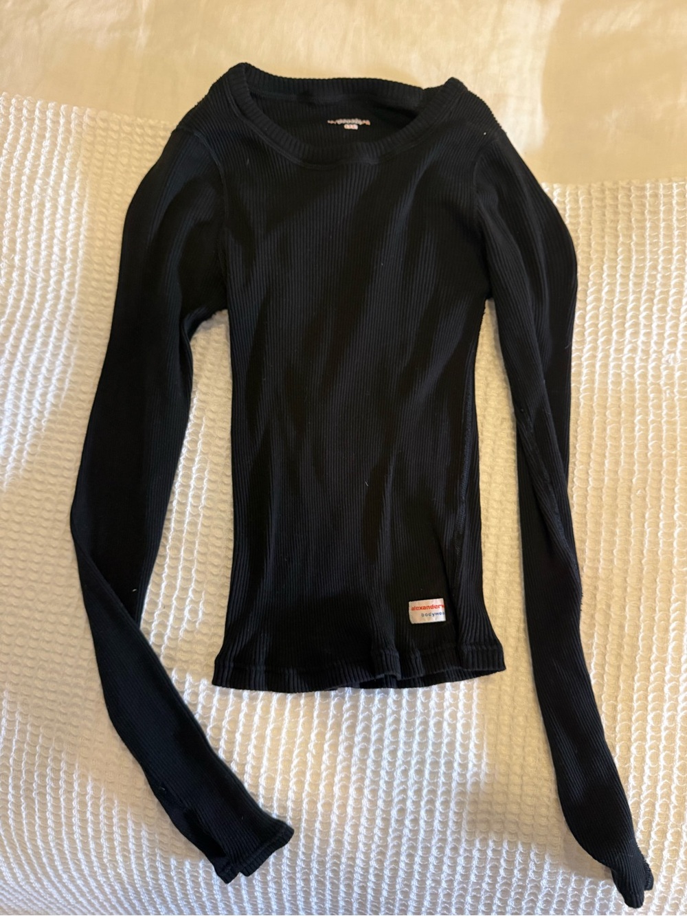 Alexander Wang Black Ribbed Long Sleeve Bodywear Top